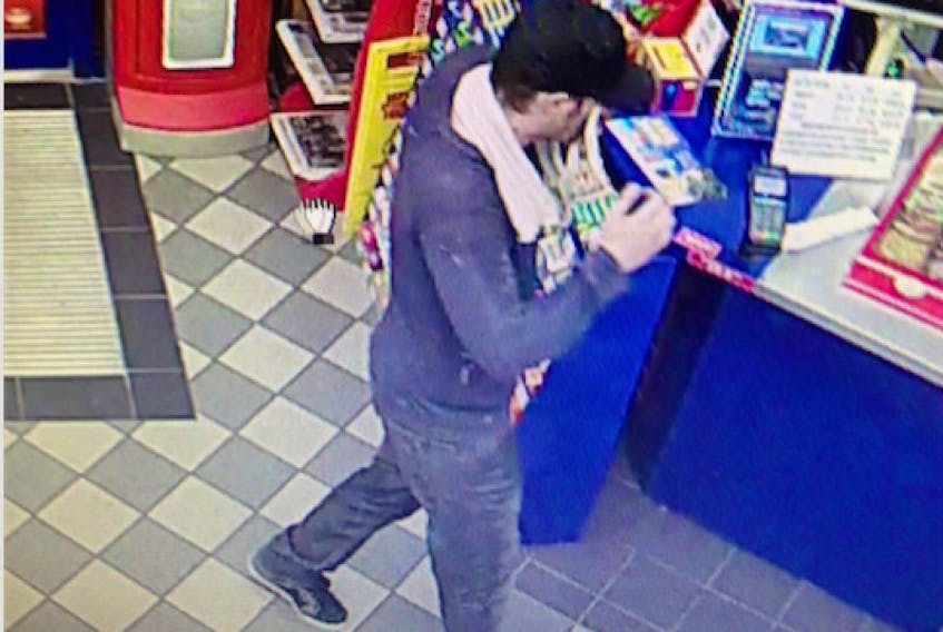 This surveillance image taken at the Ultramar on Park Street in Kentville shows the suspect in a July 19 robbery. Travis Wayne Arthur Riley, 26, was charged in connection with the incident but the Crown withdrew the charge May 1.