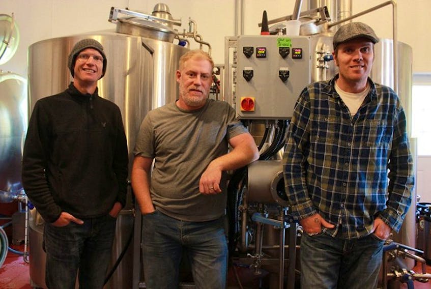 Jamie Robinson, Karl Whiffen and Dave Gunning, along with J.P. Cormier who isn’t pictured, are creating a pale ale.