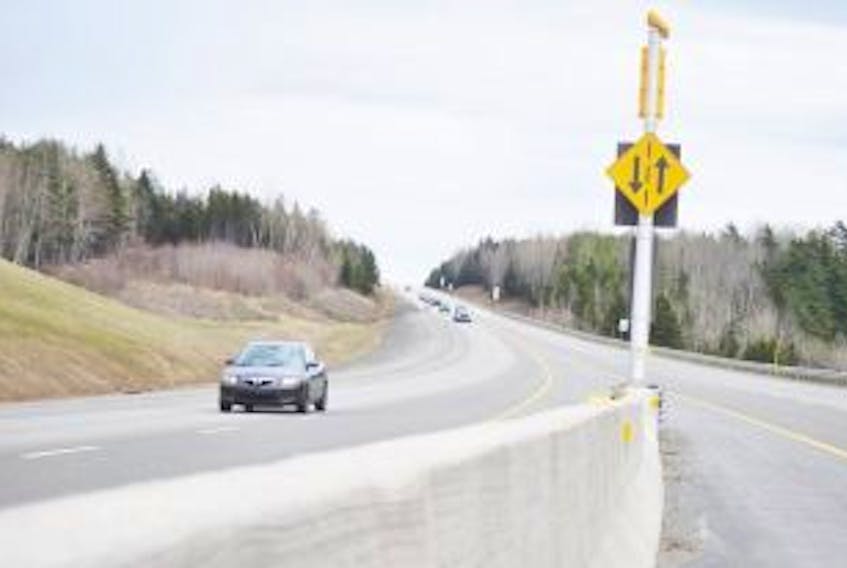 ['Between exits 27 and 29 of the Trans Canada Highway 104, there have been numerous fatal accidents over the last five years. Fire chief Joe MacDonald and MLA Tim Houston are urging the province to make twinning the rest of this stretch a priority. ADAM MACINNIS – THE NEWS']