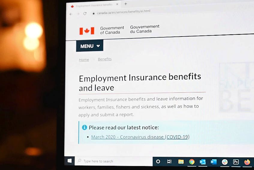  The employment insurance section of the Government of Canada website is shown on April 4, 2020.