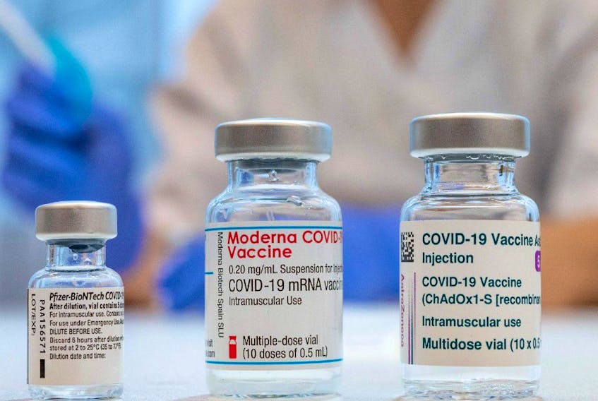  Used COVID-19 vaccine vials are pictured at the Skane University Hospital vaccination centre in Malmo, Sweden, on Feb. 17, 2021.