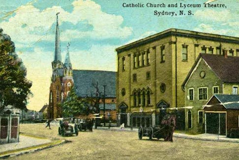 Catholic Church and Lyceum Theatre in Sydney, circa 1920. Note the fourth floor on the original Lyceum building. CONTRIBUTED • 78-902-2652. Beaton Institute, CBU