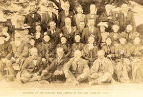 Settlers of the Highland Lass in 1890 are shown. In back, from the left, are J. McKay, D. McKay, W. McDonald, Dan McKay 'Ban', K. McDonald, D.H. McKenzie, K. Stewart. Third row, from the left, are Miss J. McKenzie, Miss C. McKay, Mrs. J.W. Durham, A. MacKay, N. McKenzie, W. McLennan, J.R. MacKay, Miss E. McKay, Mrs. Webster, Mrs. R. Campbell. Second row, from the left, are R: H. McKenzie, R. Finlayson, Mrs. P.H. McKay, Mrs. Anderson, Mrs. Sheddon, Mrs. W. McKenzie, Mrs. D. McKenzie, Mrs. J. Finlayson, Mrs. D. McLeod, Mrs. M. McAulay. In front row, left to right, are D. McKay, Capt. J. McKenzie, J. McLean, D. Stewart. Courtesy - Beaton Institute, Cape Breton University.  