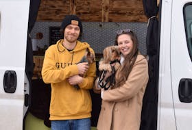 Bradford Hortie and Chelsey DeBay, with Yorkies Dexter and Jasper, built a tiny home out of a van and spent last summer and fall travelling the Maritimes. 