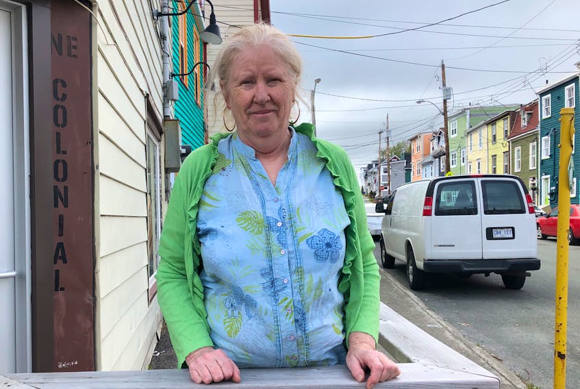 Peggy Pope stands outside the Food for Thought store on Colonial Street in St. John’s, near her house. She and the store’s owner, Nancy Maher, both worked at Mary Jane’s Specialty Foods decades ago.