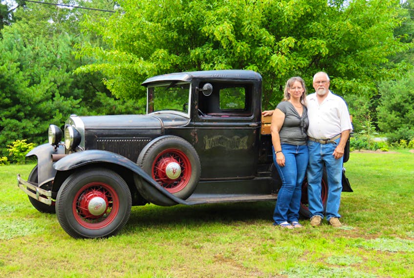 Terry and John Fredericks are shown with their 1931 Model A Ford pickup, which they plan to show at the Deals In Heels Car and Truck Show.