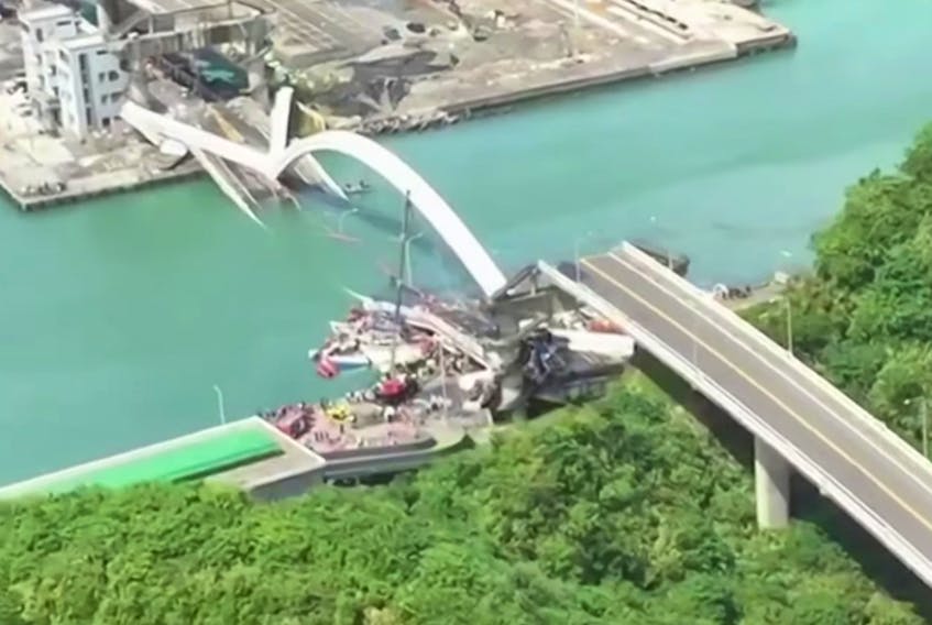 A video screen grab image of the bridge collapse in Taiwan.
