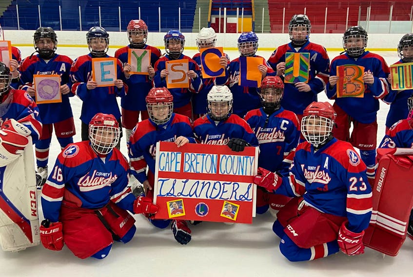 The Cape Breton County Islanders under-13 ‘A’ hockey team is one of 11 finalists in the running for the annual Chevrolet Good Deeds Cup. The team is seeking votes to advance to the next round of the national competition. From left, front row, Liddell Sylliboy, Malik Stevens, Cash Ryan, Troy Small, Cohen Tanner, Dylan Gideon and Daniel LeVatte; back row, Jacob Marks, Kaiden Connelly, Jason Small, Owen Floyd, Evan Burke, Dallin McDougall, Luke McDougall, Alex Arsenault, Jaxon Williams and Lauchlan MacNeil. CONTRIBUTED • LYNN LEVATTE.