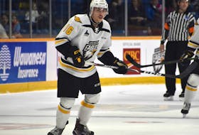 Shawn Element on the Cape Breton Eagles has appeared in 13 games with the team since coming over in a trade from the Acadie-Bathurst Titan last month. The 19-year-old hasn’t had a problem fitting into the team’s roster, having notched 11 goals and 16 points since his arrival. JEREMY FRASER/CAPE BRETON POST