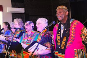 The Inspirational Singers performed during an African Heritage Month celebration hosted by the Whitney Pier Music Foundation at Menelik hall. From right, is remaining original member Gideon Lucas, along with Lorraine Costigan, Betty Clyke and Shirley Assoun. Additional performers in the group include Kathy MacNeil, Theresa MacDonald and Lorraine Magliaro. Lucas said the choral group started around 1975 when Soul Train rolled into Sydney. During Saturday's event students and instructors also performed a set of rhythm and blues. ERIN POTTIE/CAPE BRETON POST
 