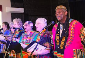 The Inspirational Singers performed during an African Heritage Month celebration hosted by the Whitney Pier Music Foundation at Menelik hall. From right, is remaining original member Gideon Lucas, along with Lorraine Costigan, Betty Clyke and Shirley Assoun. Additional performers in the group include Kathy MacNeil, Theresa MacDonald and Lorraine Magliaro. Lucas said the choral group started around 1975 when Soul Train rolled into Sydney. During Saturday's event students and instructors also performed a set of rhythm and blues. ERIN POTTIE/CAPE BRETON POST
 