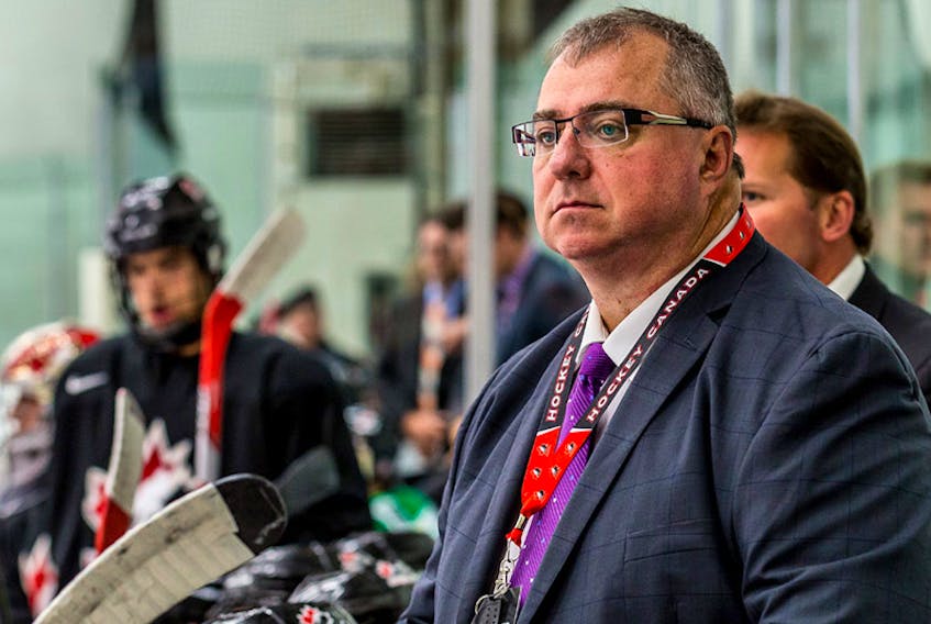 In this photo, Paul Boutilier of Sydney is shown coaching during the World Under-17 Hockey Challenge in 2017. He was the head coach of Team Canada Black for the tournament. PHOTO/HOCKEY CANADA