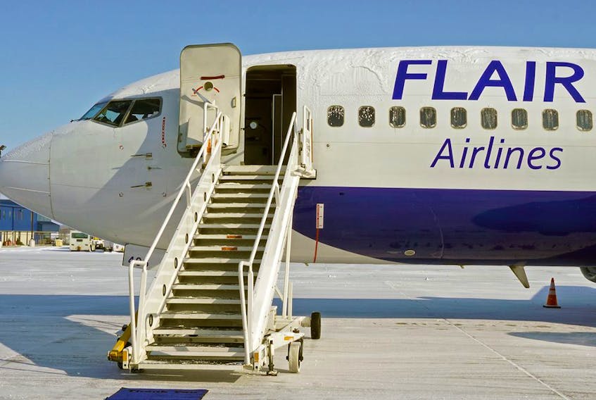  Flair Airlines Boeing 737-400 aircraft at Edmonton International Airport.