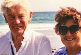 Acclaimed historian and Dalhousie University professor P. B. Waite and his wife Masha at White Point Beach in 1998.
