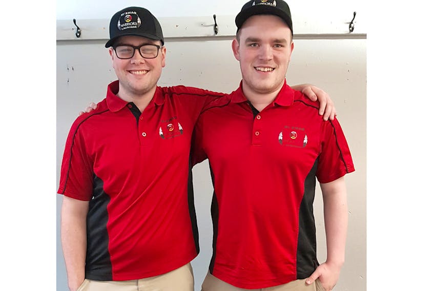 Connary McGee, left, and Nick MacLean have manned the pipes this season for the Mi'kmaq Warriors of the East Coast Junior Lacrosse League. Both goalies will have to be solid down the stretch as the Warriors push for a playoff spot.