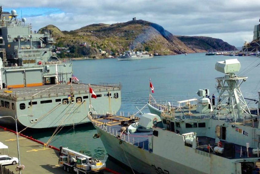 St. John's Harbour is full of warships this afternoon that have been involved&nbsp;a major training exercise offshore off Nova Scotia and now Newfoundland. — Photo by Rosie Mullaley/The Telegram
