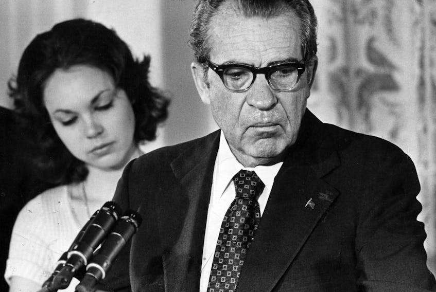 President RIchard Nixon announces his resignation at the White House in this Aug. 9, 1974 file photo.