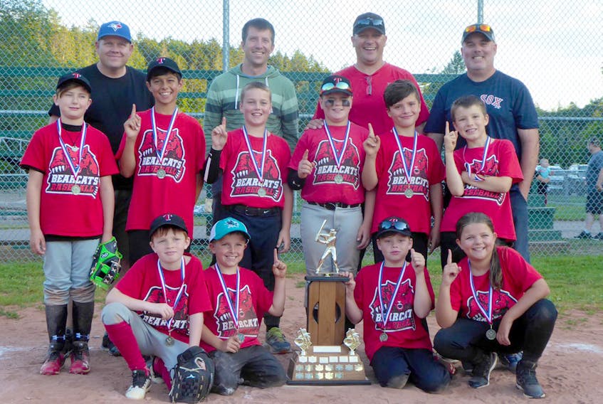 The Bible Hill Firefighters won the mosquito division of the Bible Hill-Truro Minor Baseball Association this season. Members of the team are, first row, from left, Jacob Skinner, Rylan Roode, Gavin Moore and Mayce Macleod; second row, Jakub Allen, Ryan Vohra, Keenan Cream, Ryan McDonald, Isaiah Skelhorn and Ethan Boone; third row, coaches Todd Moore, Andrew Boone, Robert McDonald and Greg Cream. Absent is coach Andrew Skelhorn.