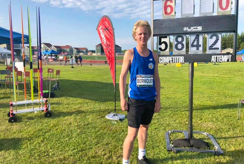 Noah Berniquer of the Truro Lions set a new personal best and broke his previous club record in javelin with a throw of 58.42m at the Legion national track and field championship.