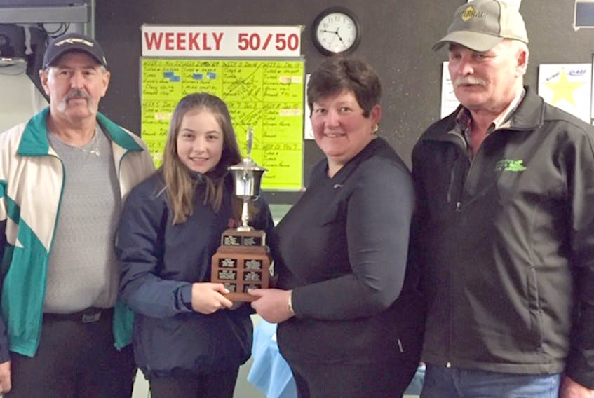 The Laurie Cochrane rink won the Clary White Framing Bonspiel in Brookfield last weekend. Members of the wining team are Dave Bangay, left, Jeslyn Searle, Lisa Henderson and Laurie Cochrane.