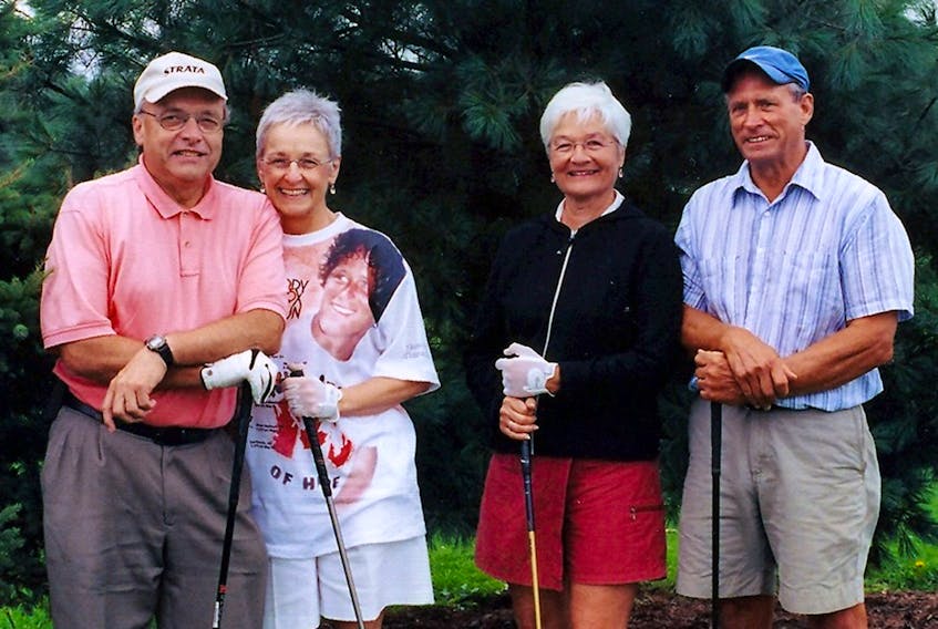 Dr. Frank Slipp, left, Audrey Slipp, Marilyn Bailey and Ed Bailey, shown in 2007, are regulars in the Brookfield Terry Fox golf tournament.