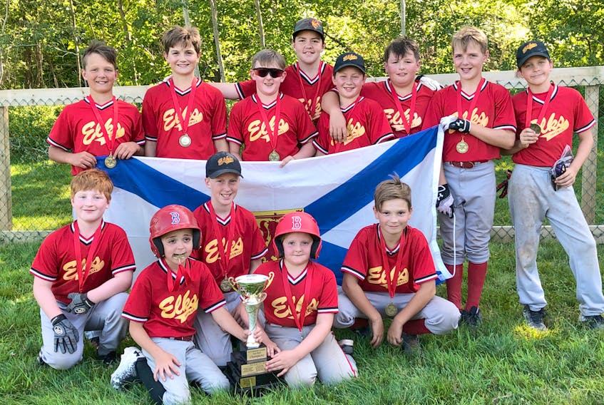 Outscoring their opponents by a combined 51-3 margin, the Brookfield Elks U12 rep team earned gold at the Eastern Canadian fastpitch championship during the weekend in Hoyt, N.B. Members of the champion Elks are, front row, from left, Noah Lemmon, Garrett Searle (batboy), Gavin Harrison, Chloe Maguire (batgirl) and Rigby VanTassell; second row, Rylan Sutherland, Broden VanTassell, Keegan Maguire, Matthew O’Hara, Ewan White, Cohen Mingo, Tyler Sullivan and Porter Campbell. The team is coached by Brookes VanTassell, Brad Sutherland, Craig White and Craig Maguire.