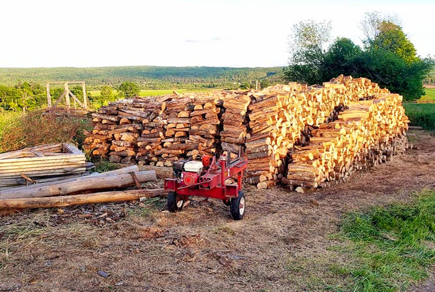 Sixteen cord of firewood cut, split, and piled on the Falkenham farm thanks to the efforts of many volunteer firefighters in Upper Stewiacke.