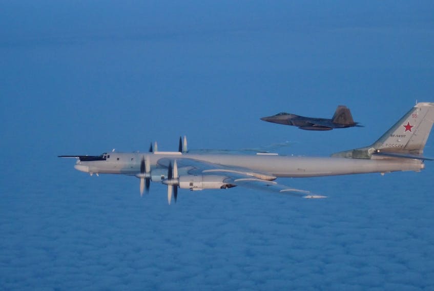 Two F-22 and two CF-18 fighter aircraft supported by an E-3 Sentry, a KC-135 Stratotanker and a C-130 Tanker from the NORAD positively identified and intercepted two Tu-95 Bear bombers in the Alaskan and Canadian ADIZ on Aug. 8, 2019.