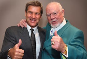 Hockey Hall of Fame inductee Bobby Orr and Don Cherry, following the CHL/NHL Top Prospects game on Jan. 18, 2006. 