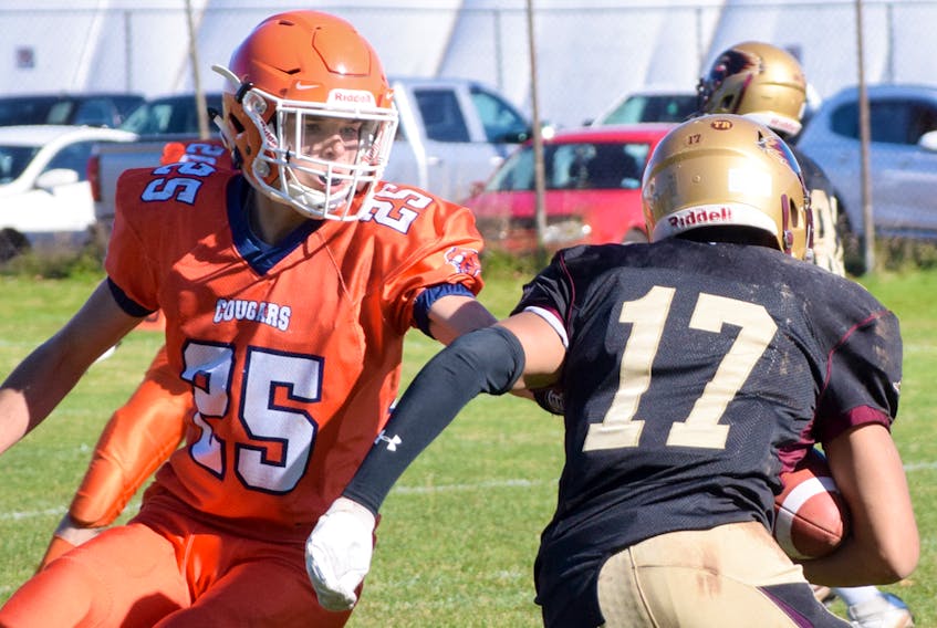 Matthew Shannon, shown here as a member of the Cobequid Cougars during high school football action this season against the Citadel Phoenix, has been recognized by Football Canada with his selection to the all-star team for last summer's Eastern Challenge in Kingston, Ont.