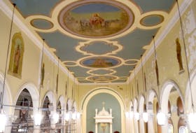 Work is being done at Saint Ninian Cathedral Church in Antigonish, including the restoration of the Twelve Apostles, some of which can be seen here on the walls.