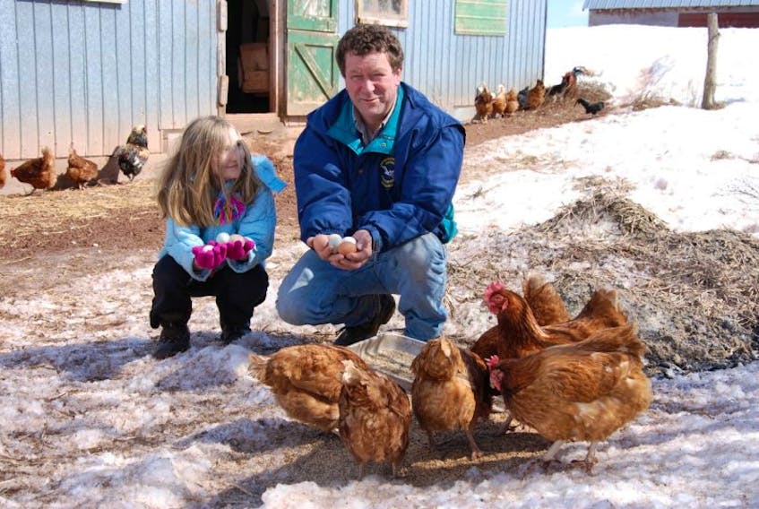 Raymond Loo and his daughter Bridget gather some eggs from their free-range birds on the Springwillow Farm in Springfield in this 2011 file photo.