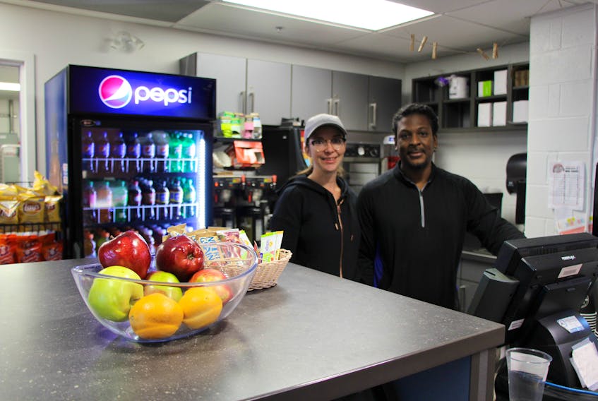 Jenna Tait and Derrick Pierre at the Pictou County Wellness Centre’s two newest employees.  They are overseeing operations at the Intermission Café that will be expanding not only his healthy menu options but also offering traditional rink fries.