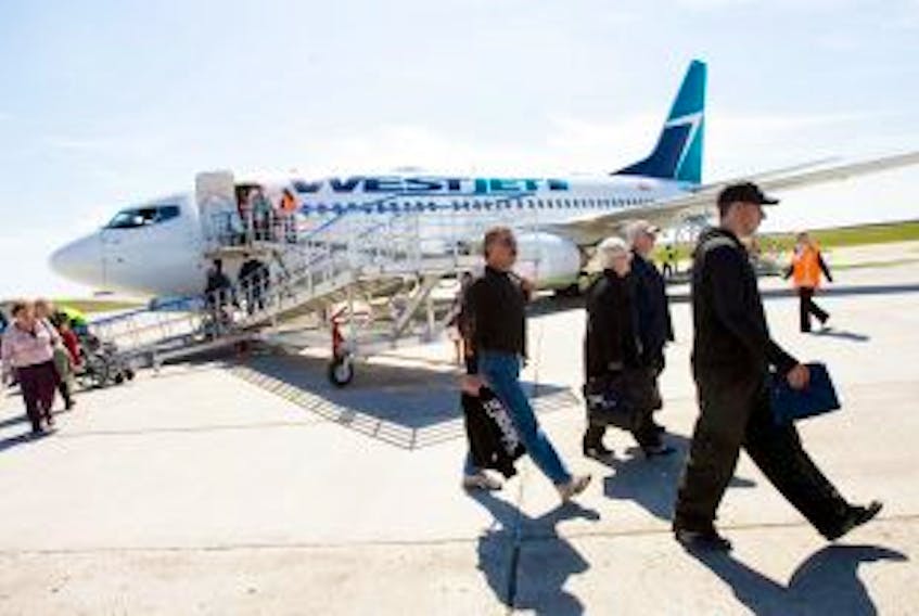 ['A WestJet Boeing 737 arrives at J.A. Douglas McCurdy Sydney Airport for the first time in May 2009. WestJet has announced a new daily flight between Sydney and Halifax.']