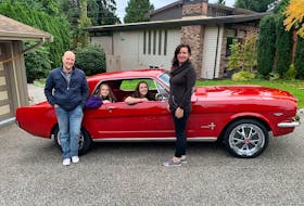 Anton, Sofia, Mercedes and Rebecca Schweighofer with the 1966 Mustang owned and driven regularly by 18-year-old Mercedes. Alyn Edwards Photo 