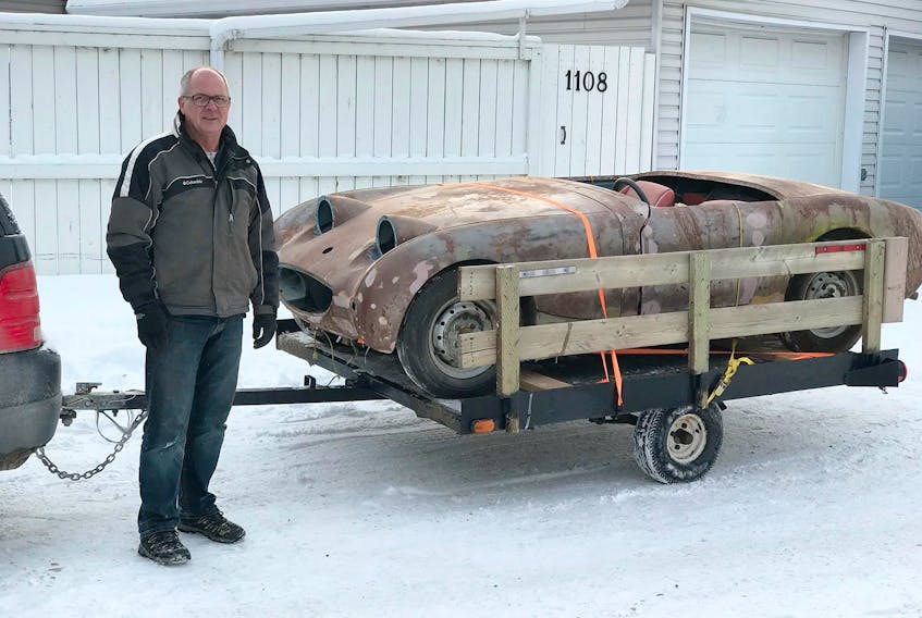 Ian Cassley of Calgary brought home his 1959 Austin-Healey Sprite on a small 6x8-foot utility trailer.  Contributed/Ian Cassley		