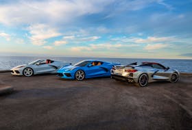Pictured are the 2021 Chevrolet Corvette Stingray Coupe and Convertible (far right in new Silver Flare Metallic). — Chevrolet