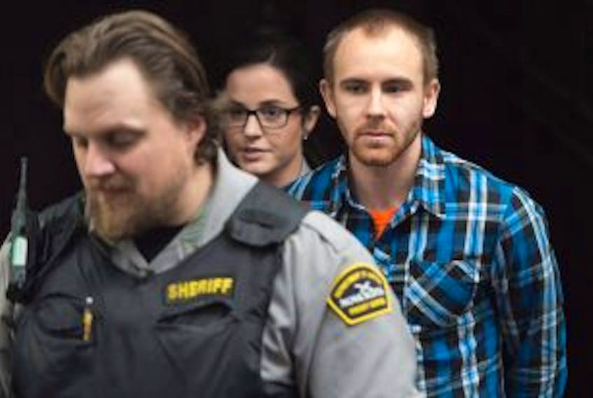 ['William Sandeson arrives at provincial court in Halifax on Oct. 27, 2015. Sandeson is charged with first-degree murder in the death of Taylor Samson, a fellow Dalhousie University student, who was last seen on Aug. 15 and whose body has not been found.']