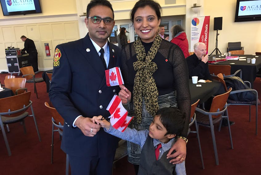 G.P. Loodu and Satvir Sekhon of Truro, originally from India, were sworn in as Canadian citizens at a ceremony in Wolfville Tuesday afternoon. Loodu, who is a firefighter in Truro, came to Canada in 2013, three years after Sekhon. Their four-year-old son, Nirwan, was born in Canada.