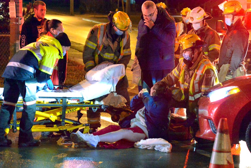 One woman was sent to hospital after being struck by a car in St. John's Thursday night. Keith Gosse/The Telegram