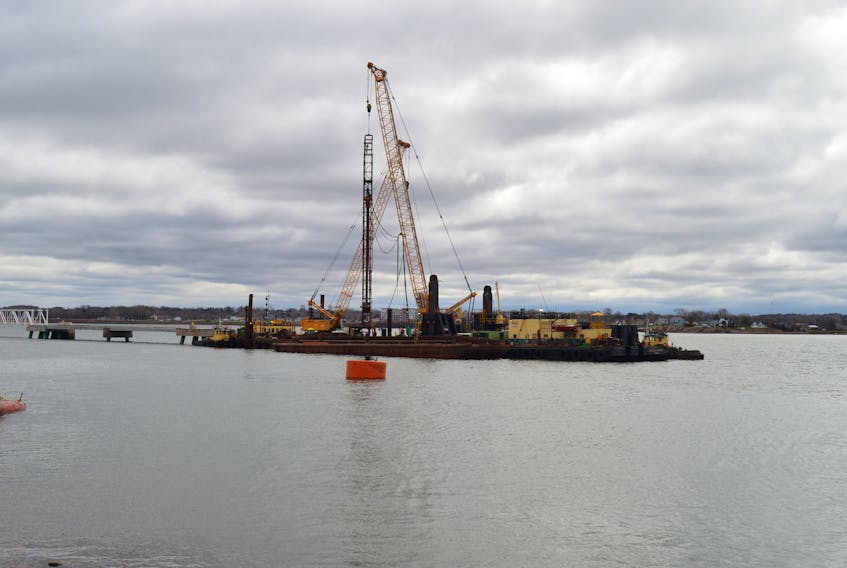 Work on the berth expansion at Port Charlottetown has resumed after an initial work stoppage due to the pandemic. Currently, only one ship can dock at a time, but this work will allow two 330-metre ships to dock simultaneously. A crane on a barge has been driving piles into the seabed so ships can tie up. There will be 43 of them. There will also be two mooring buoys to tie up the vessels further out and three breasting dolphins, which help berth the ships. Corryn Clemence, cruise development, communications and brand manager for Port Charlottetown, said some of the crew working on the project are from off-Island, but the work is deemed essential or approved construction to continue, adding that whatever screening or protocols public health has in place for these workers would have been followed. As for the cruise ship season, Clemence said with the announcements of cancellations from Holland America, Princess and Seabourn, as it stands now there are no ships due to arrive in Charlottetown until early September. Construction on the new berth should be completed this fall.