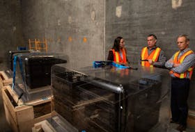 This image shows “safe pod” technology at Scotian Gold. Apples placed inside these boxes are monitored for their intake and output of gases and the controlled atmosphere in the storage room adjusts accordingly. CONTRIBUTED