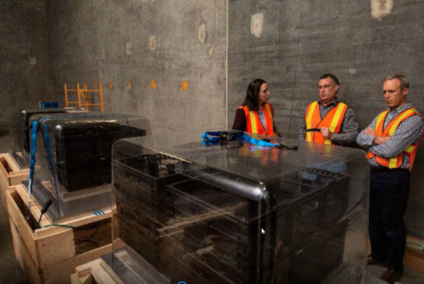 This image shows “safe pod” technology at Scotian Gold. Apples placed inside these boxes are monitored for their intake and output of gases and the controlled atmosphere in the storage room adjusts accordingly. CONTRIBUTED