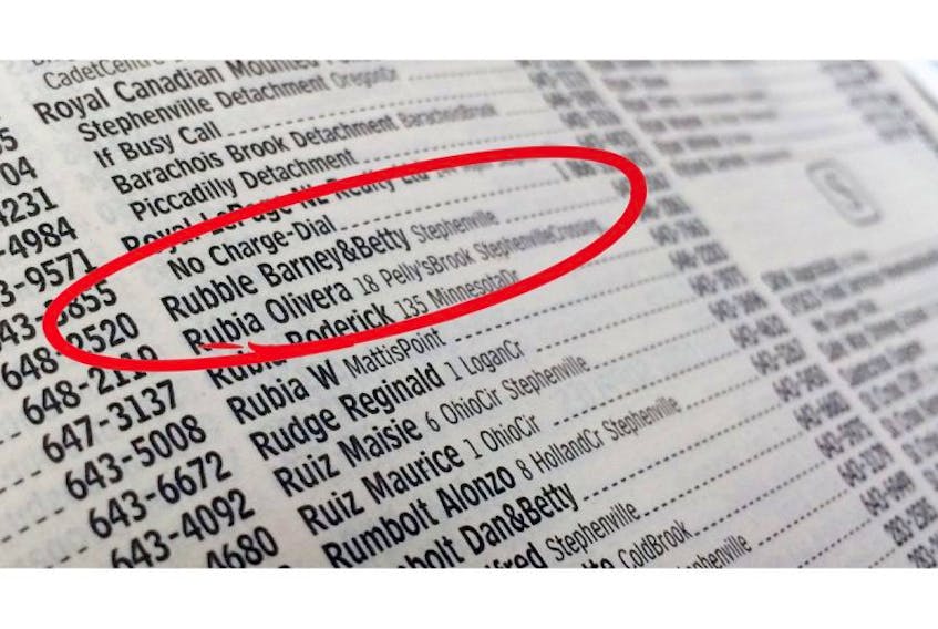 The Rubbles listing in Stephenville in the BellAliant Western Newfoundland telephone directory.