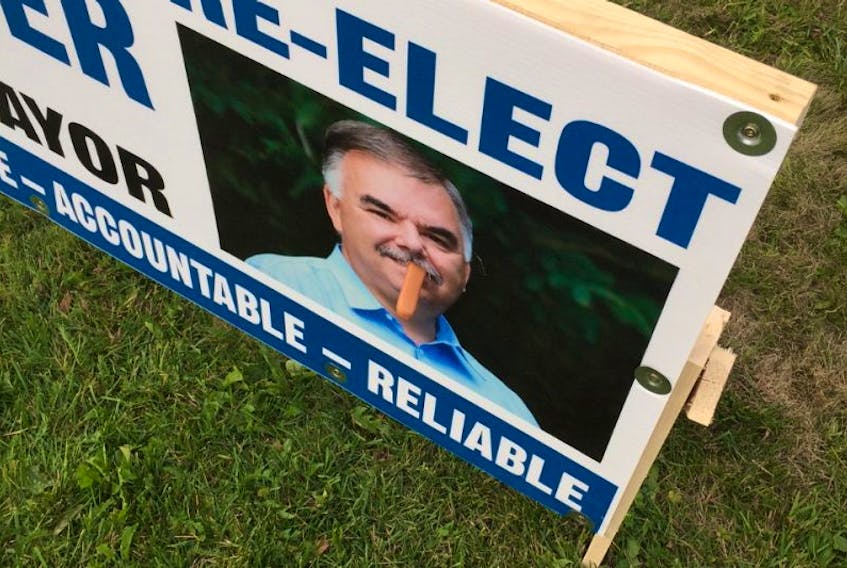 Four of Mayor Charles Pender’s campaign signs were vandalized after they were put up in various areas of Corner Brook on Wednesday.