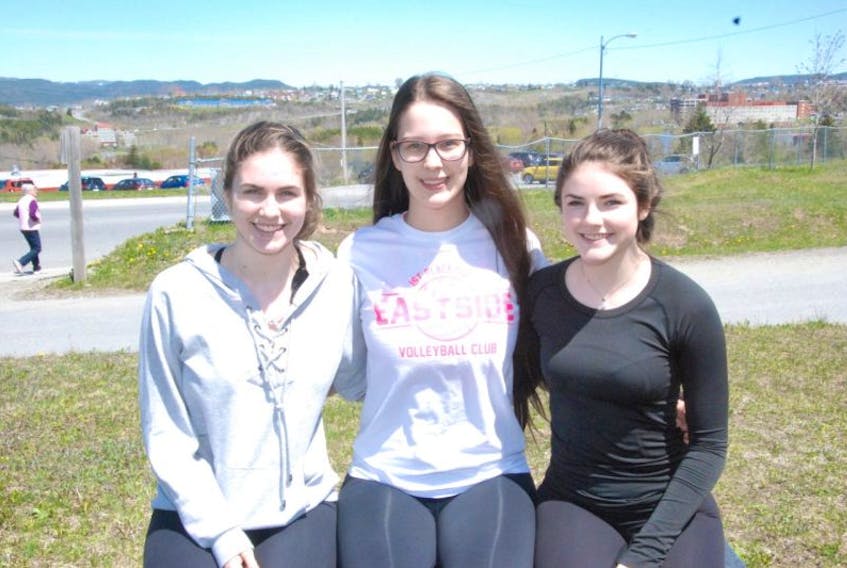 Erin Grabka, left, Hailey Oke and Hannah Grabka will represent Newfoundland and Labrador in female indoor volleyball at the 2017 Canada Summer Games scheduled for Winnipeg in August. The Canada Games female squad is coached by Corner Brook’s Nathan Wareham.