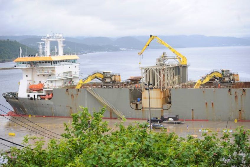 The stone-dumping vessel Rockpiper, which is working on the Maritime Link hydroelectricity project, visited Corner Brook for a crew change Tuesday.