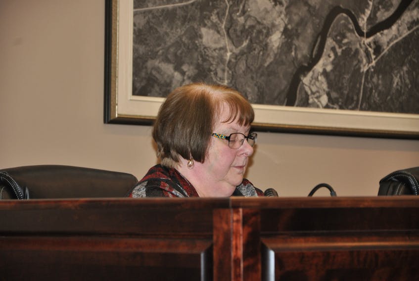 Coun. Myra Spence is seen during Monday night’s public council meeting at the Deer Lake town hall. The town council says Spence was not in a conflict of interest when she voted in favour of a crematorium application.