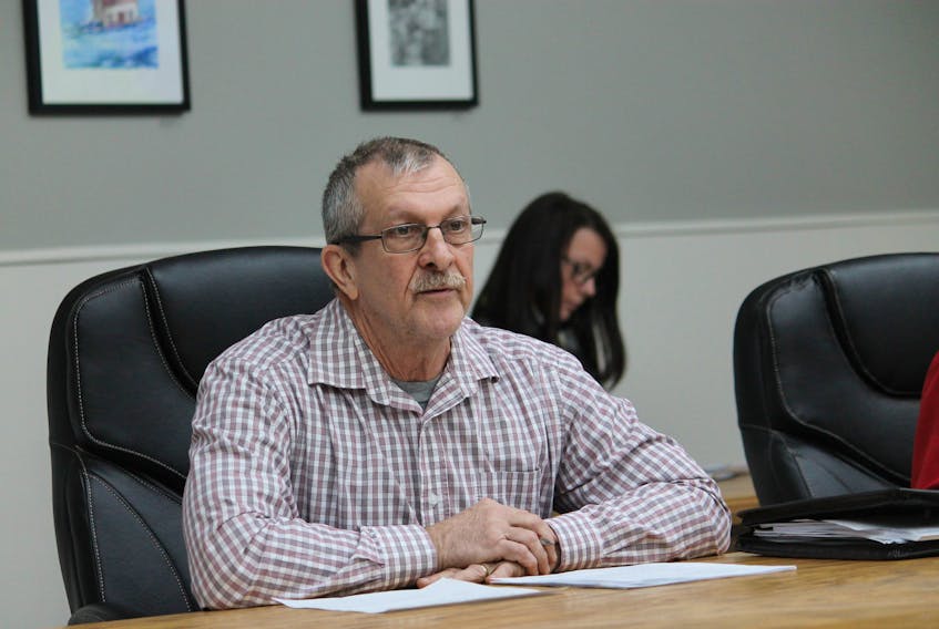 Coun. Maurice Hynes at Thursday’s regular general council meeting, where he brought forward a motion that the owners of the building at 45 Hillier Ave. in Stephenville cease and desist using the premises for residential purposes. Mayor Tom Rose and his wife, Joanne, are the owners of the building.