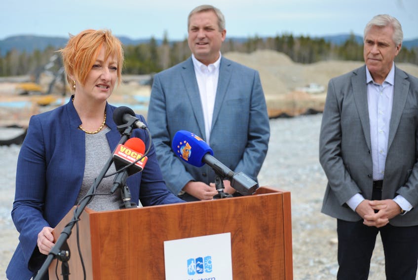 Cindy Davis, Western Health's chief executive officer, speaks during a press conference Thursday at the site of the new regional hospital being constructed in Corner Brook.